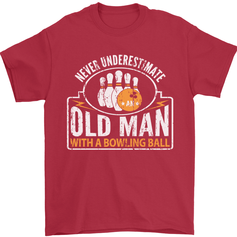 An Old Man With a Bowling Ball 10 Pin Mens T-Shirt Cotton Gildan Red