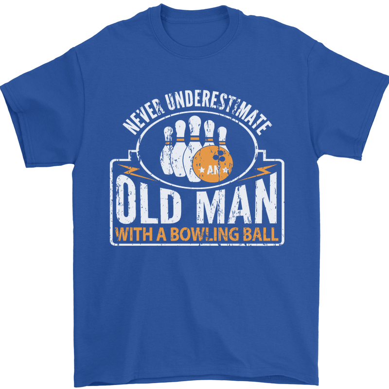An Old Man With a Bowling Ball 10 Pin Mens T-Shirt Cotton Gildan Royal Blue