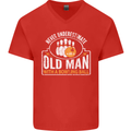 An Old Man With a Bowling Ball 10 Pin Mens V-Neck Cotton T-Shirt Red