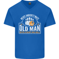 An Old Man With a Bowling Ball 10 Pin Mens V-Neck Cotton T-Shirt Royal Blue