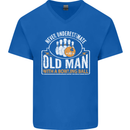 An Old Man With a Bowling Ball 10 Pin Mens V-Neck Cotton T-Shirt Royal Blue
