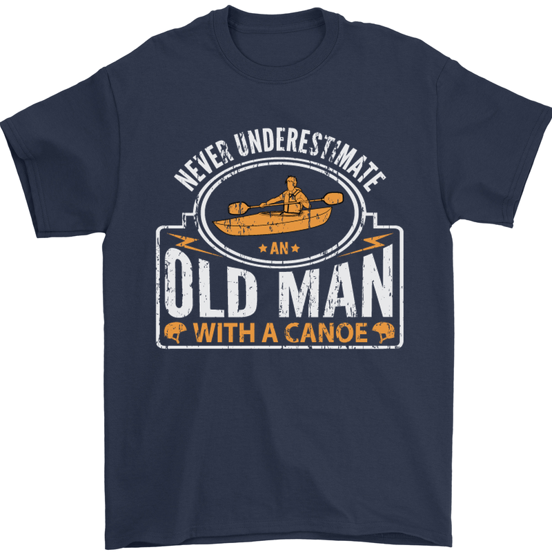 An Old Man With a Canoe Canoeing Funny Mens T-Shirt Cotton Gildan Navy Blue