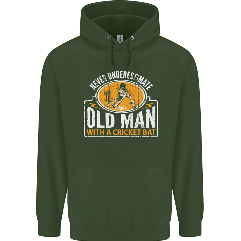 An Old Man With a Cricket Bat Cricketer Mens 80% Cotton Hoodie Forest Green