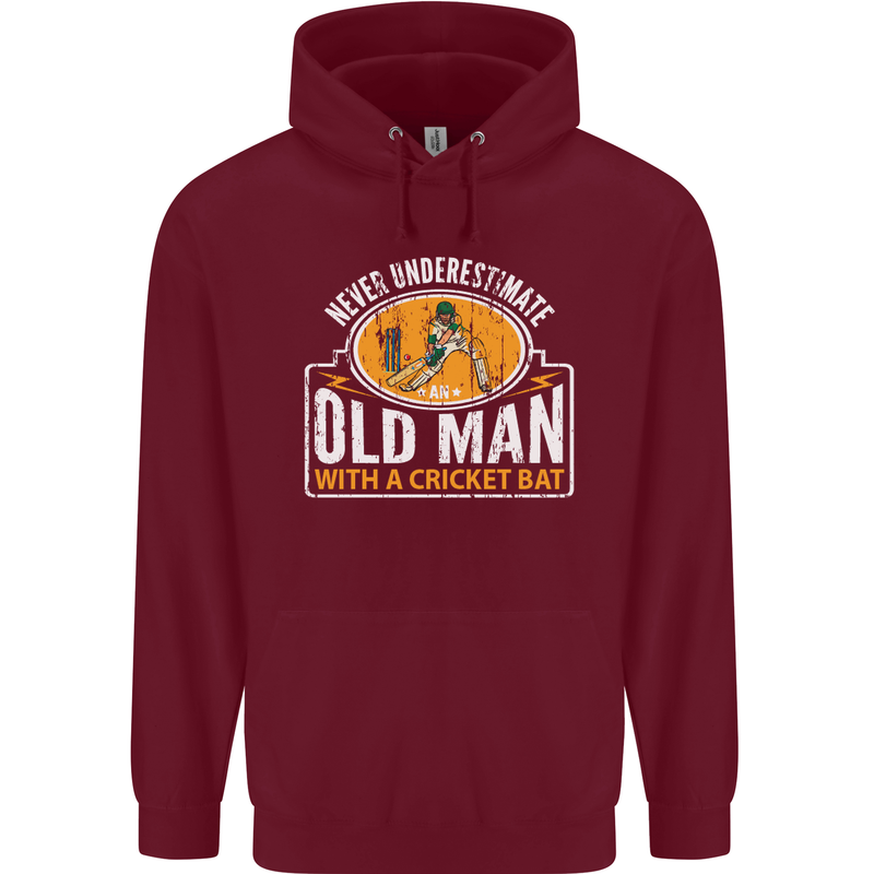 An Old Man With a Cricket Bat Cricketer Mens 80% Cotton Hoodie Maroon