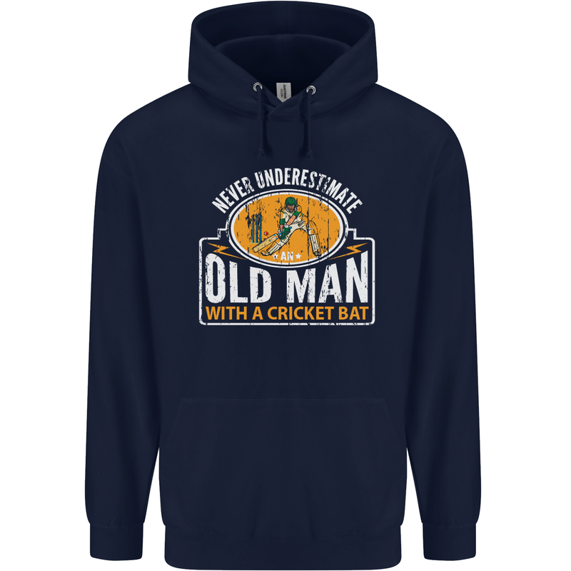 An Old Man With a Cricket Bat Cricketer Mens 80% Cotton Hoodie Navy Blue