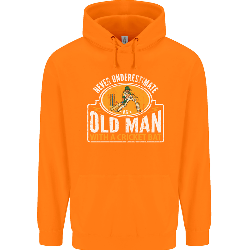 An Old Man With a Cricket Bat Cricketer Mens 80% Cotton Hoodie Orange