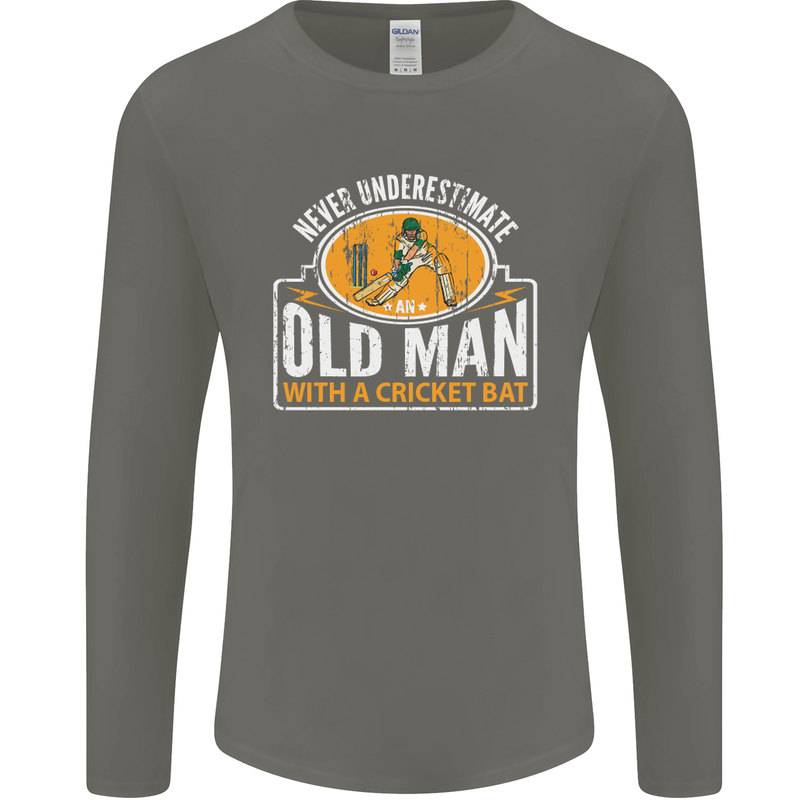 An Old Man With a Cricket Bat Cricketer Mens Long Sleeve T-Shirt Charcoal