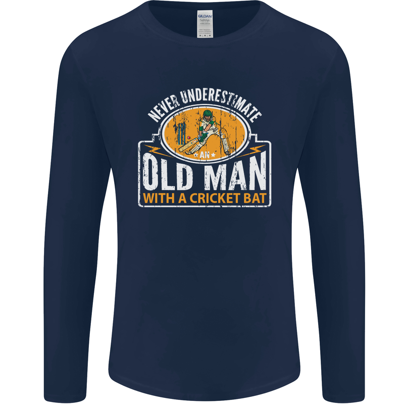 An Old Man With a Cricket Bat Cricketer Mens Long Sleeve T-Shirt Navy Blue