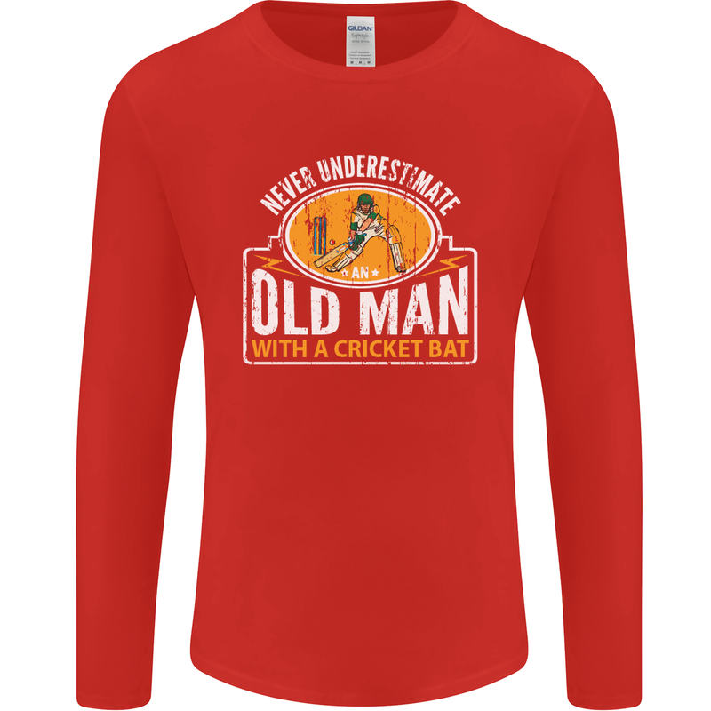 An Old Man With a Cricket Bat Cricketer Mens Long Sleeve T-Shirt Red