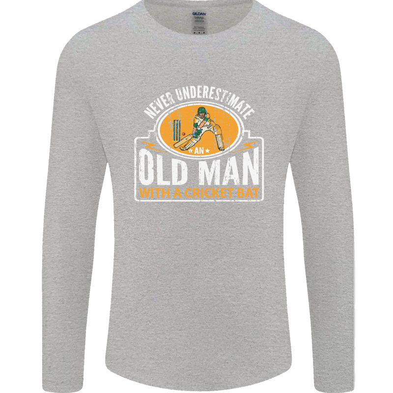 An Old Man With a Cricket Bat Cricketer Mens Long Sleeve T-Shirt Sports Grey