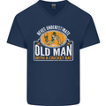 An Old Man With a Cricket Bat Cricketer Mens V-Neck Cotton T-Shirt Navy Blue