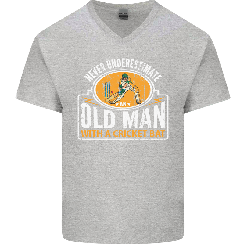 An Old Man With a Cricket Bat Cricketer Mens V-Neck Cotton T-Shirt Sports Grey