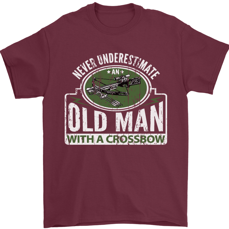 An Old Man With a Crossbow Funny Mens T-Shirt Cotton Gildan Maroon