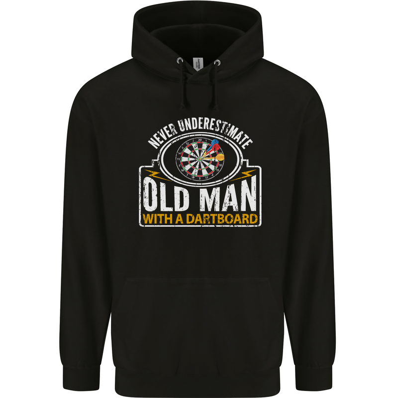 An Old Man With a Dart Board Funny Player Mens 80% Cotton Hoodie Black