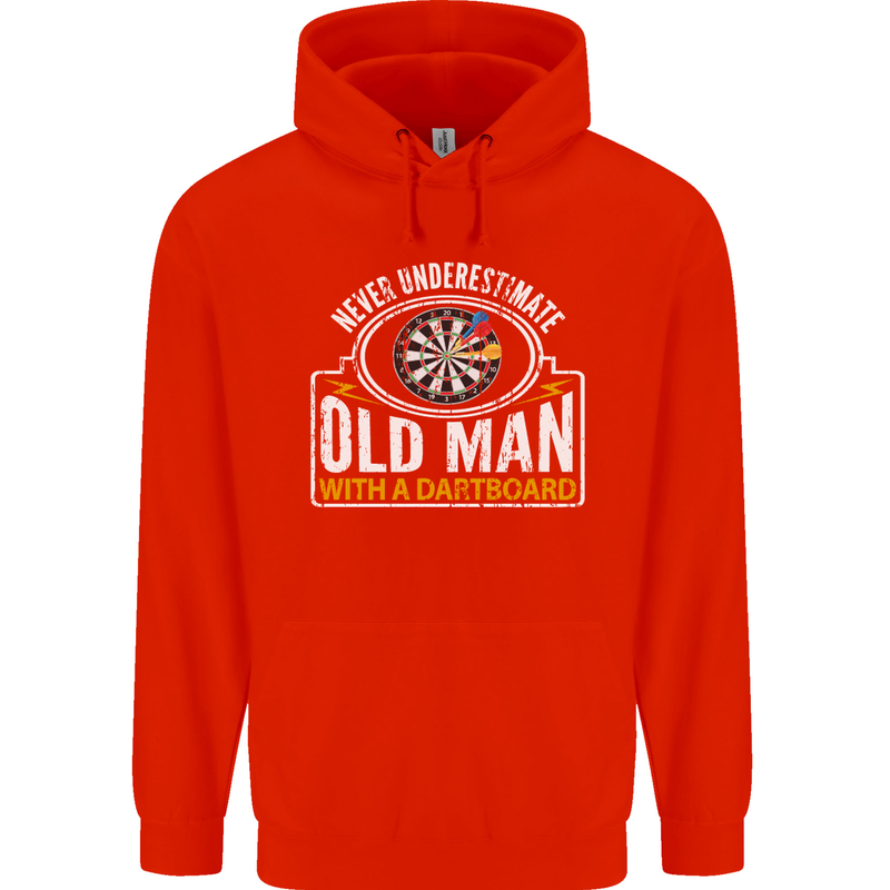 An Old Man With a Dart Board Funny Player Mens 80% Cotton Hoodie Bright Red