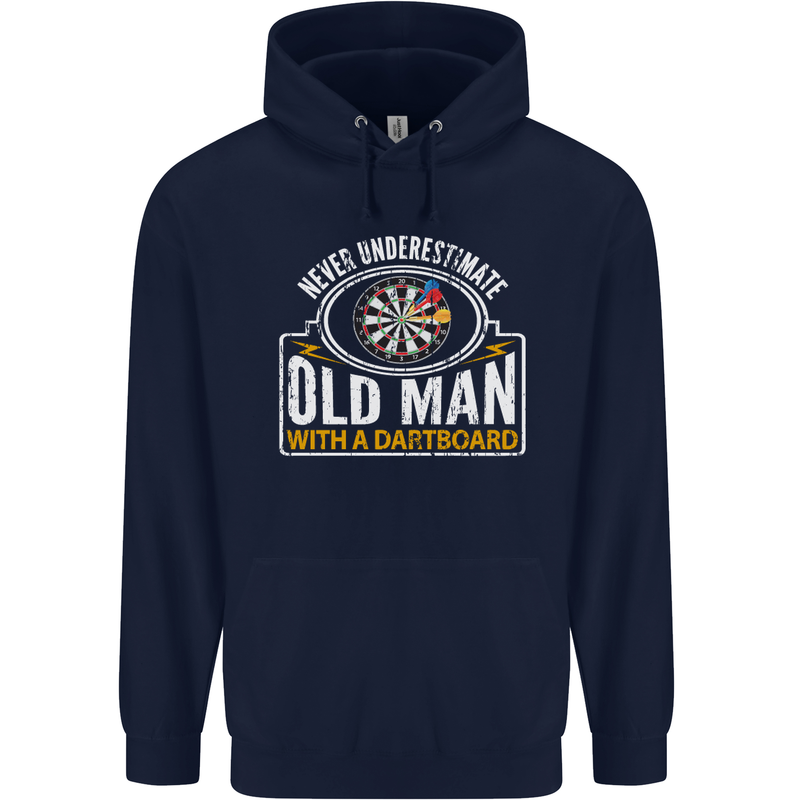 An Old Man With a Dart Board Funny Player Mens 80% Cotton Hoodie Navy Blue