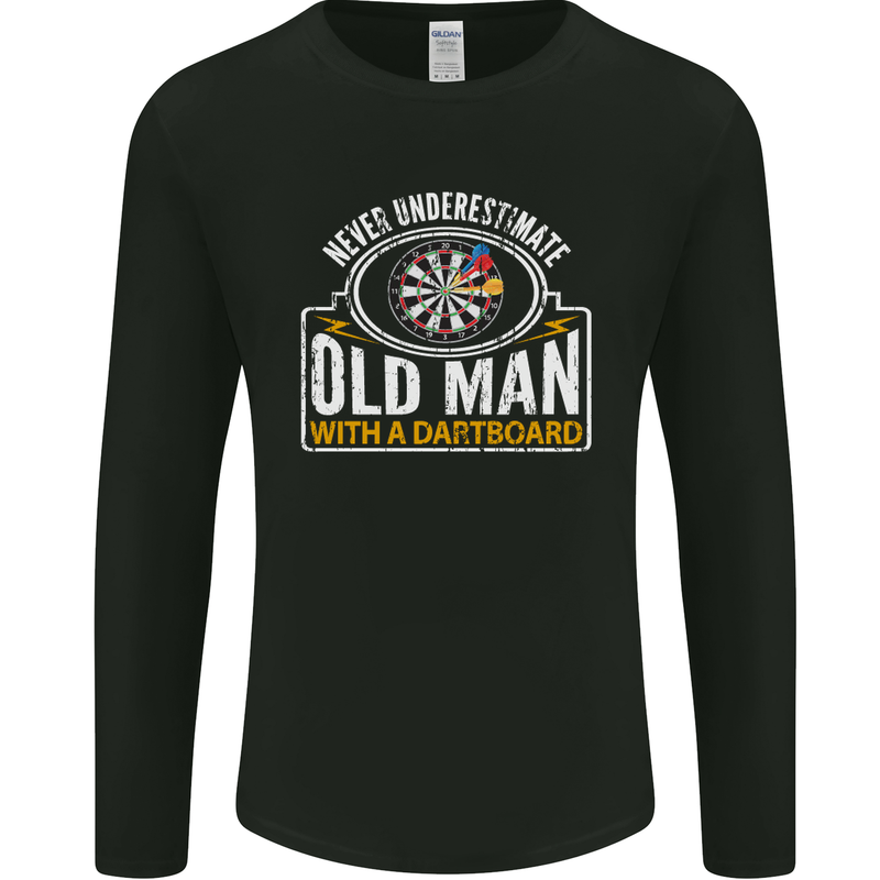 An Old Man With a Dart Board Funny Player Mens Long Sleeve T-Shirt Black
