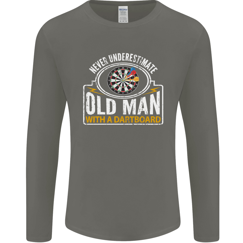 An Old Man With a Dart Board Funny Player Mens Long Sleeve T-Shirt Charcoal