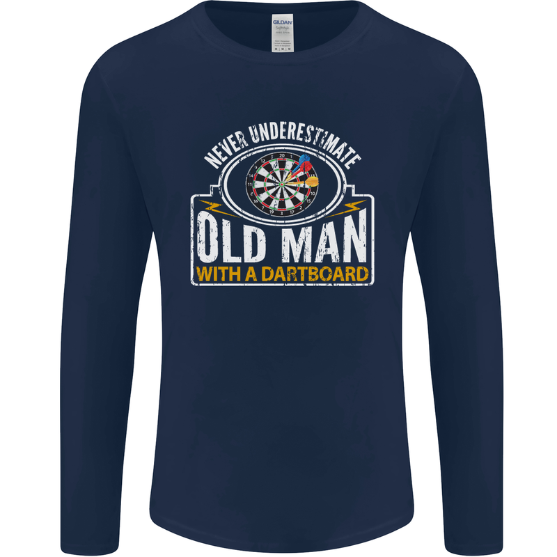 An Old Man With a Dart Board Funny Player Mens Long Sleeve T-Shirt Navy Blue