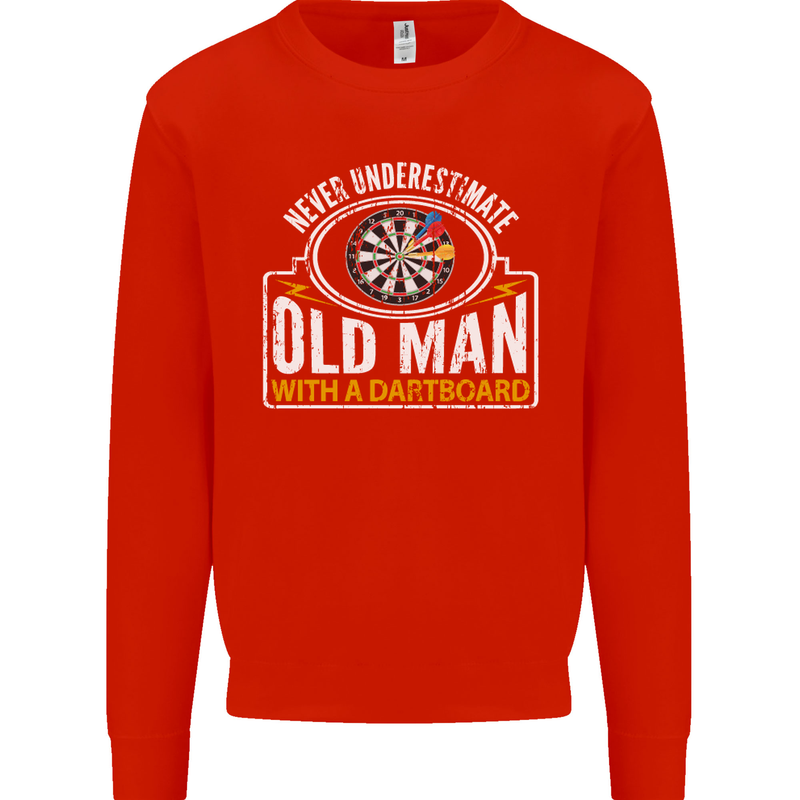 An Old Man With a Dart Board Funny Player Mens Sweatshirt Jumper Bright Red