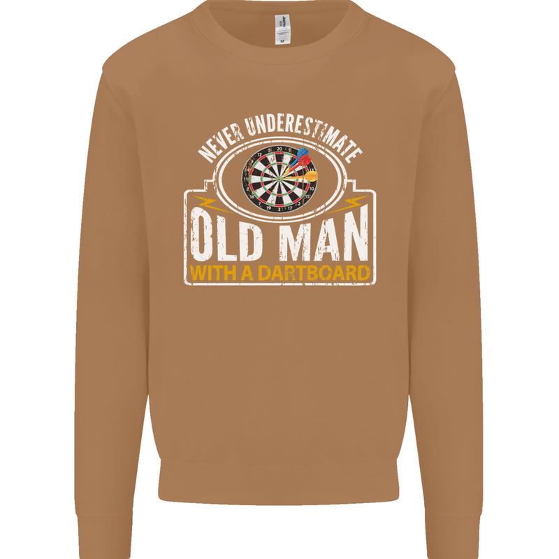 An Old Man With a Dart Board Funny Player Mens Sweatshirt Jumper Caramel Latte