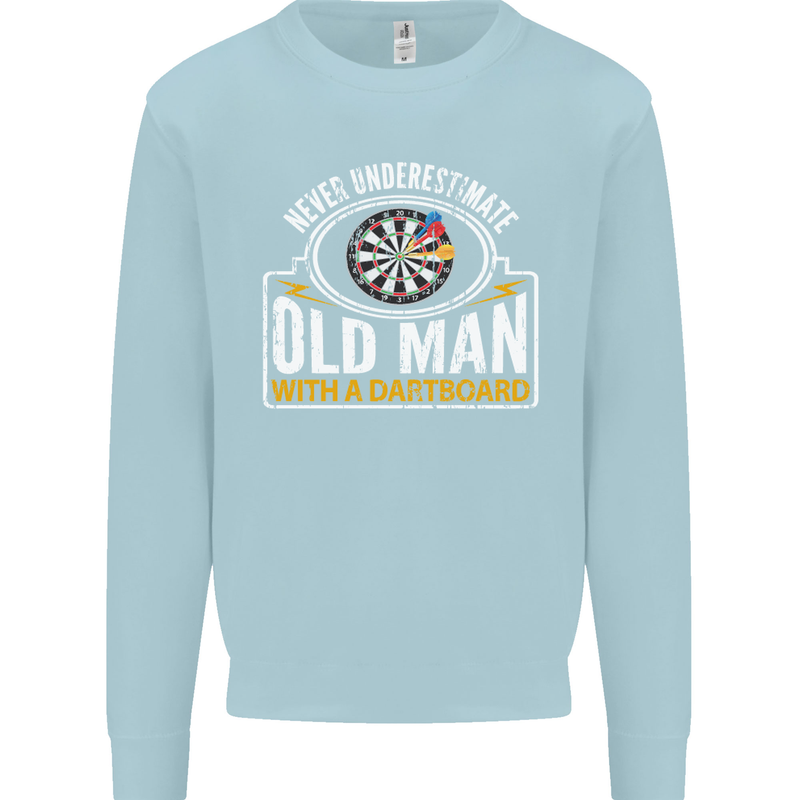 An Old Man With a Dart Board Funny Player Mens Sweatshirt Jumper Light Blue