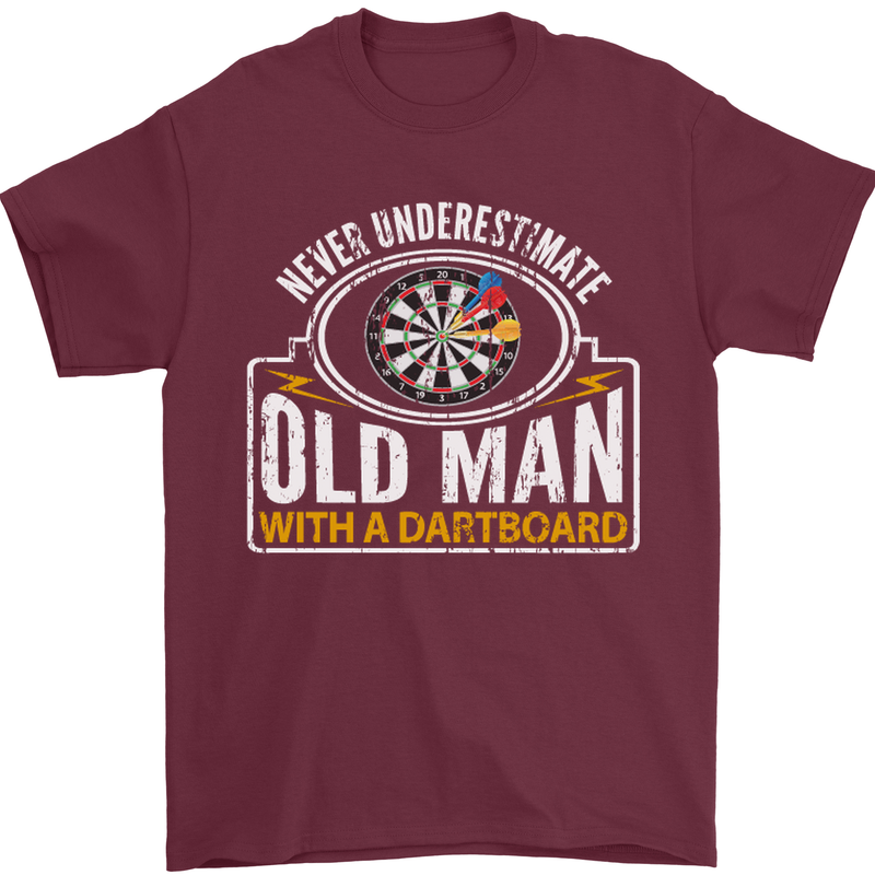 An Old Man With a Dart Board Funny Player Mens T-Shirt Cotton Gildan Maroon