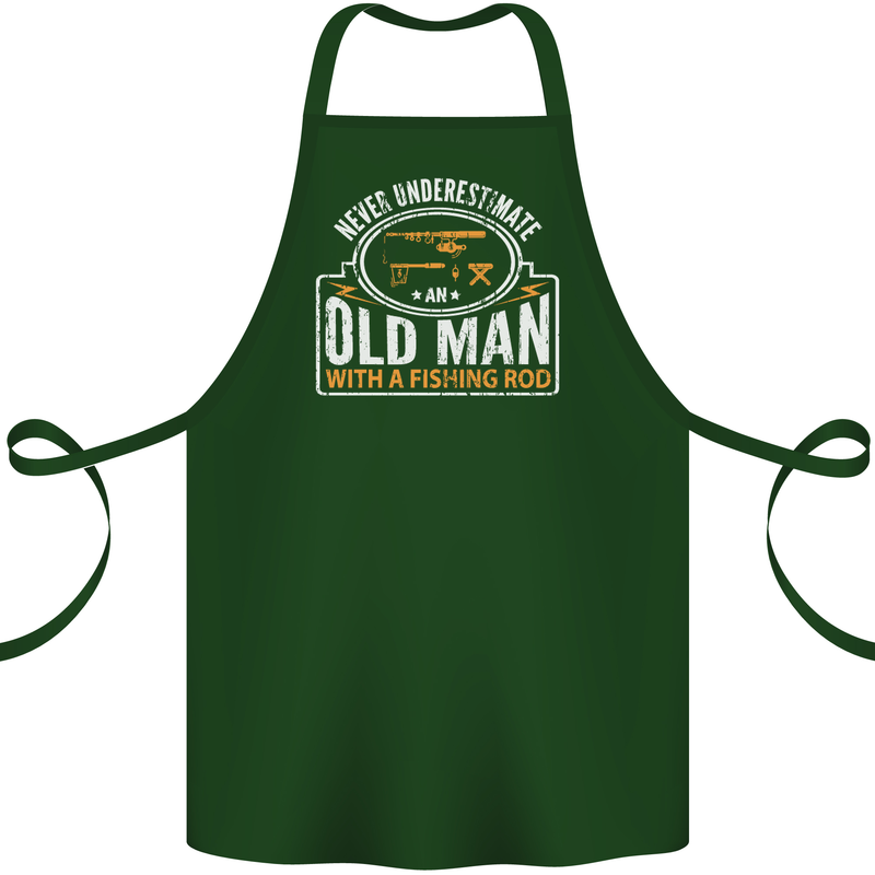 An Old Man With a Fishing Rod Fisherman Cotton Apron 100% Organic Forest Green
