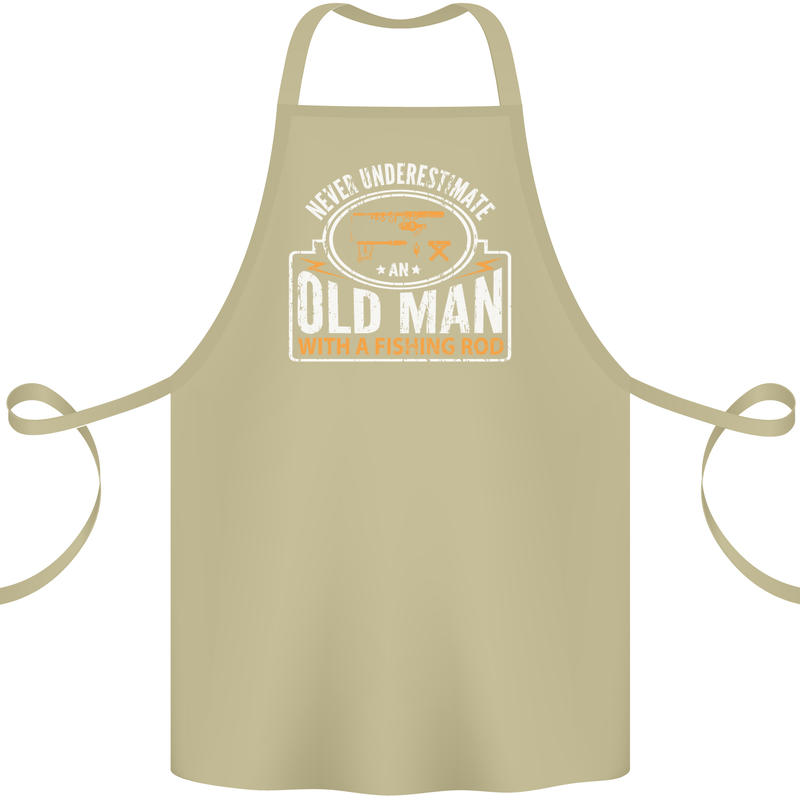 An Old Man With a Fishing Rod Fisherman Cotton Apron 100% Organic Khaki