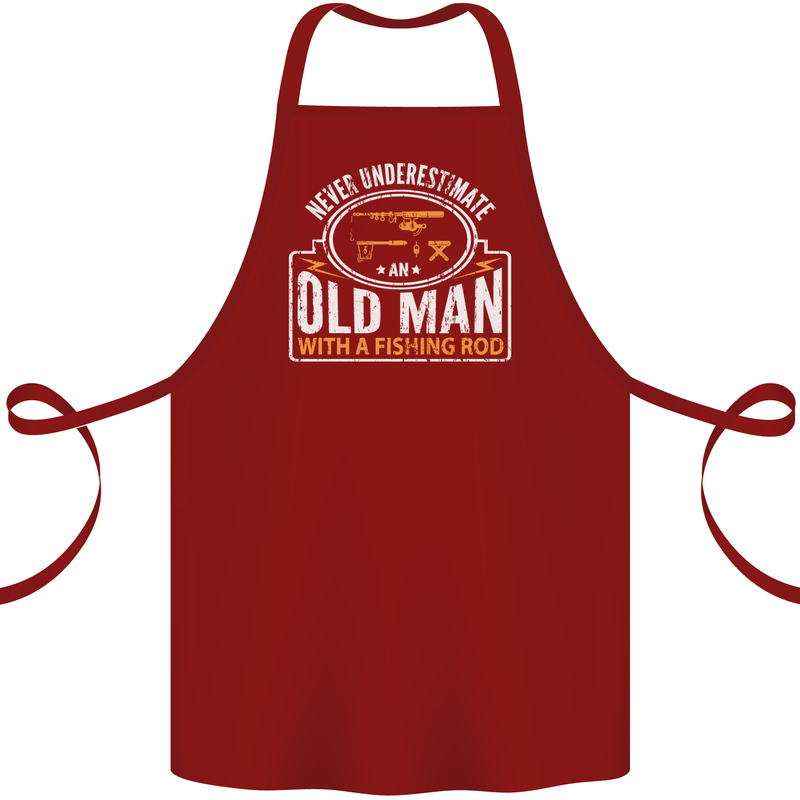 An Old Man With a Fishing Rod Fisherman Cotton Apron 100% Organic Maroon