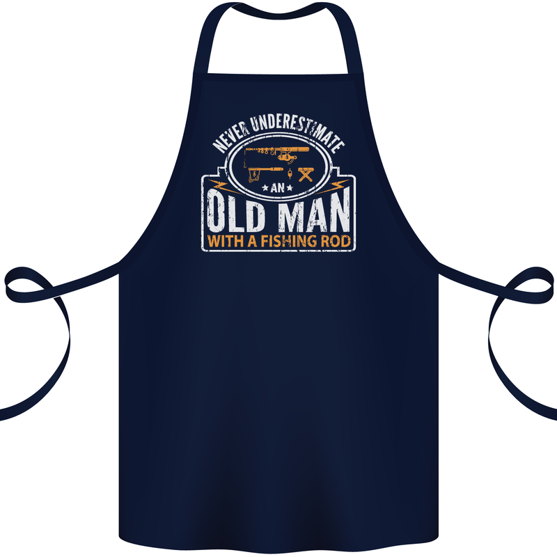 An Old Man With a Fishing Rod Fisherman Cotton Apron 100% Organic Navy Blue