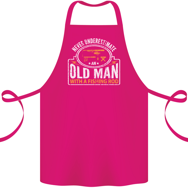 An Old Man With a Fishing Rod Fisherman Cotton Apron 100% Organic Pink