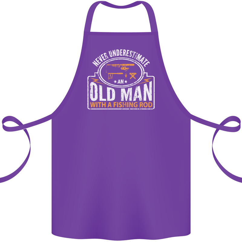 An Old Man With a Fishing Rod Fisherman Cotton Apron 100% Organic Purple