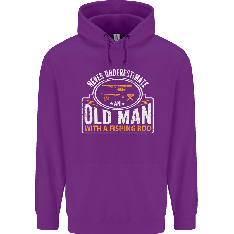An Old Man With a Fishing Rod Fisherman Mens 80% Cotton Hoodie Purple
