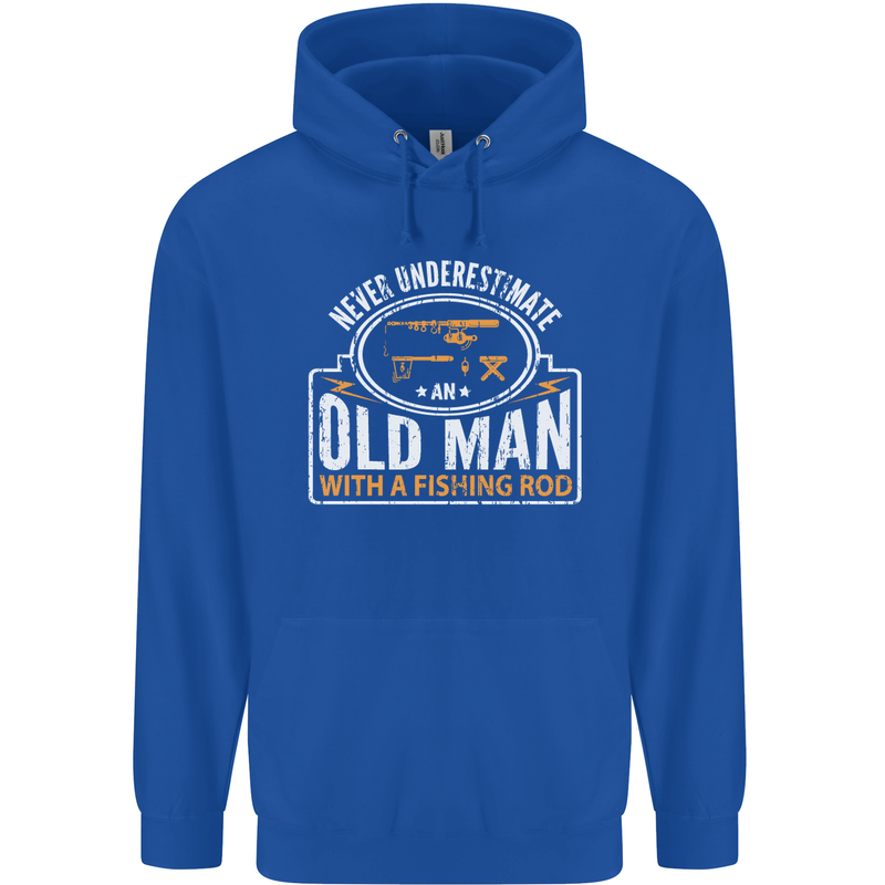 An Old Man With a Fishing Rod Fisherman Mens 80% Cotton Hoodie Royal Blue
