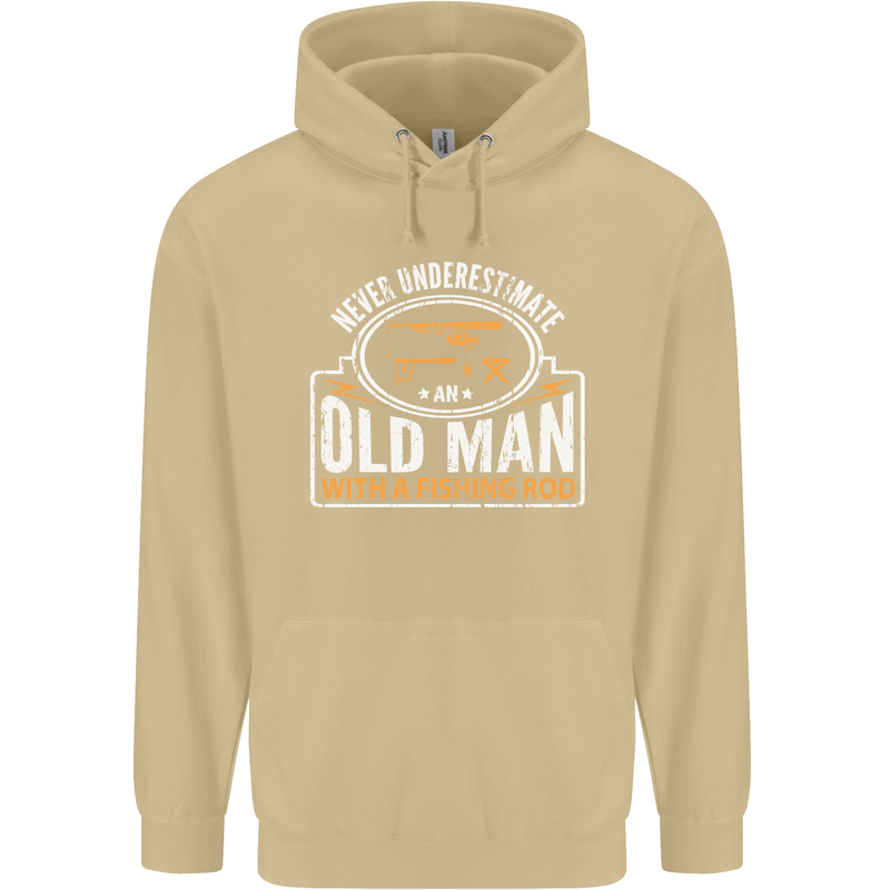 An Old Man With a Fishing Rod Fisherman Mens 80% Cotton Hoodie Sand