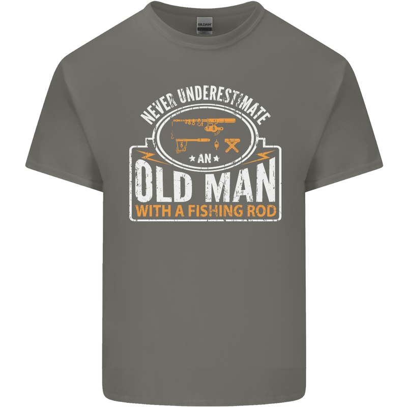 An Old Man With a Fishing Rod Fisherman Mens Cotton T-Shirt Tee Top Charcoal
