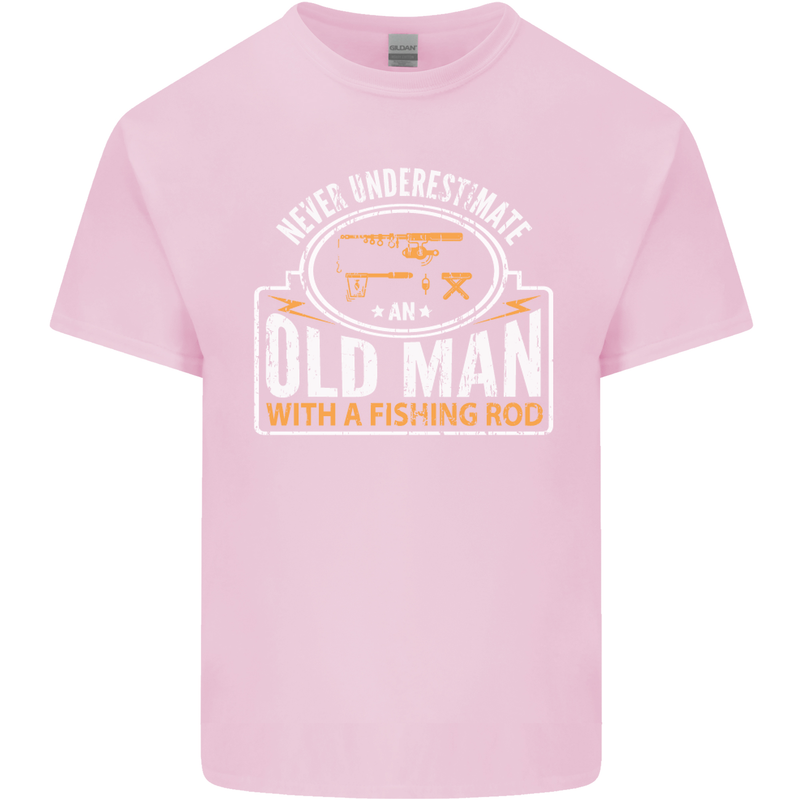 An Old Man With a Fishing Rod Fisherman Mens Cotton T-Shirt Tee Top Light Pink