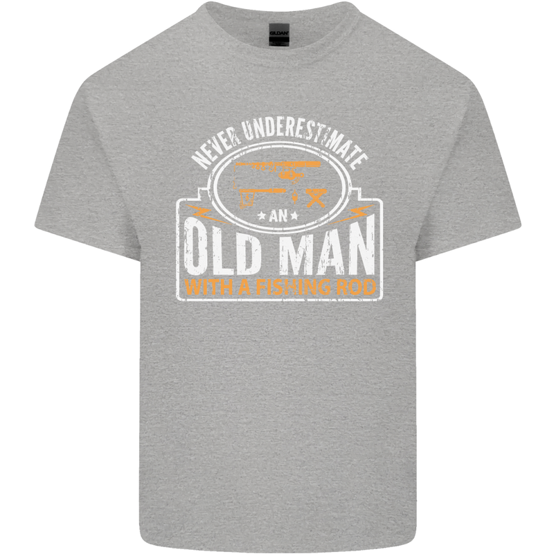 An Old Man With a Fishing Rod Fisherman Mens Cotton T-Shirt Tee Top Sports Grey