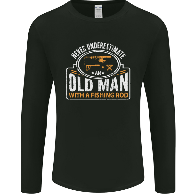 An Old Man With a Fishing Rod Fisherman Mens Long Sleeve T-Shirt Black