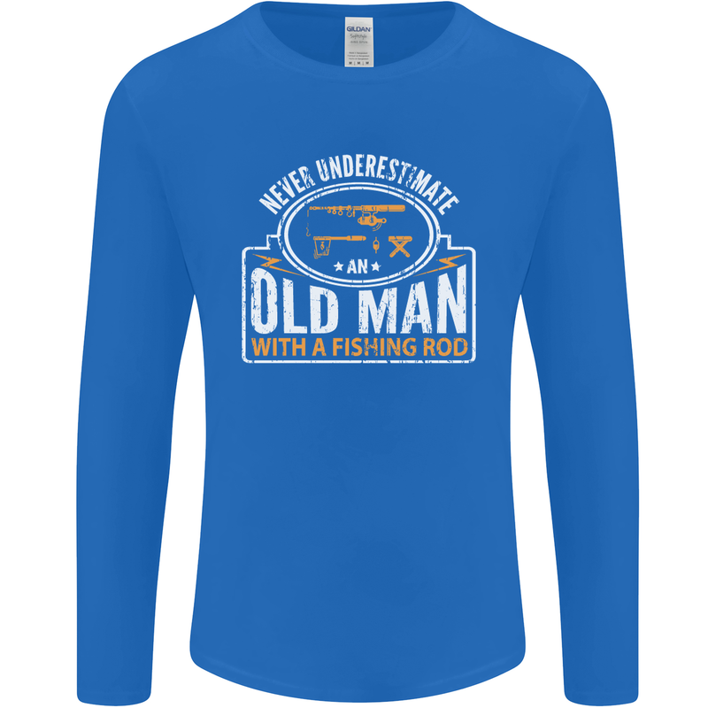 An Old Man With a Fishing Rod Fisherman Mens Long Sleeve T-Shirt Royal Blue