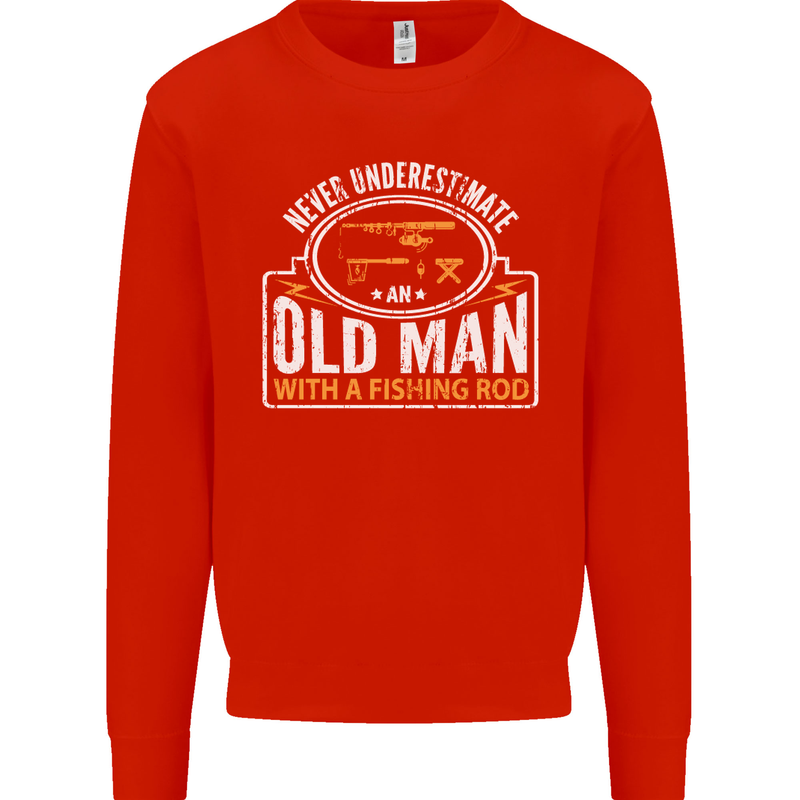 An Old Man With a Fishing Rod Fisherman Mens Sweatshirt Jumper Bright Red