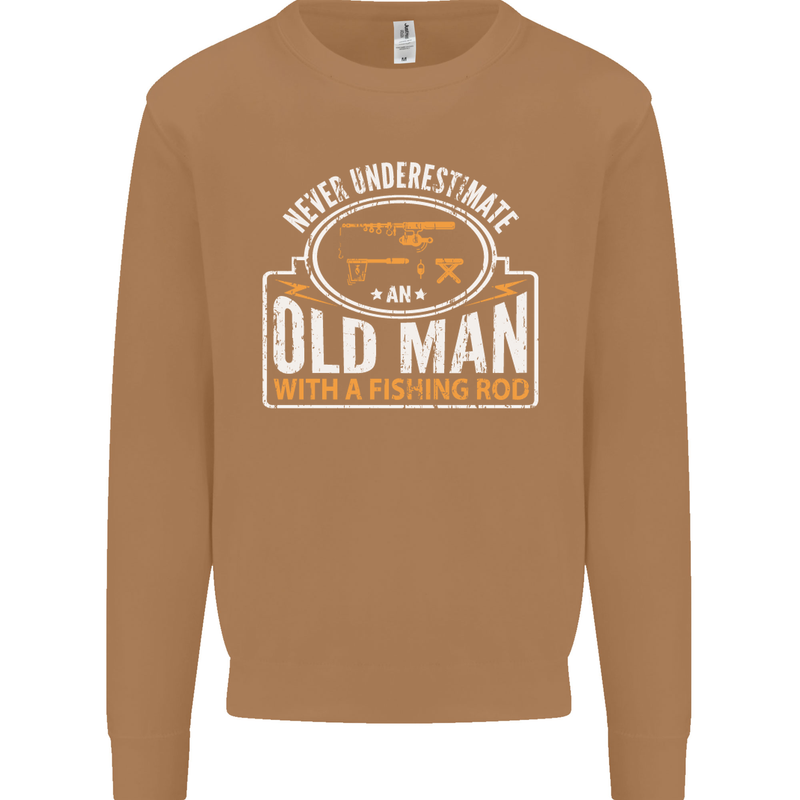 An Old Man With a Fishing Rod Fisherman Mens Sweatshirt Jumper Caramel Latte