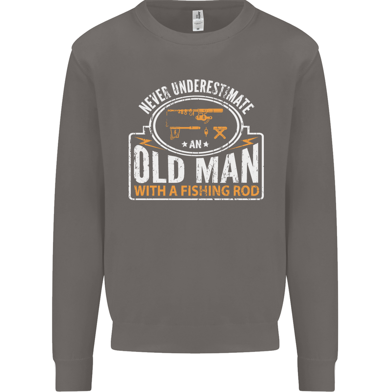 An Old Man With a Fishing Rod Fisherman Mens Sweatshirt Jumper Charcoal