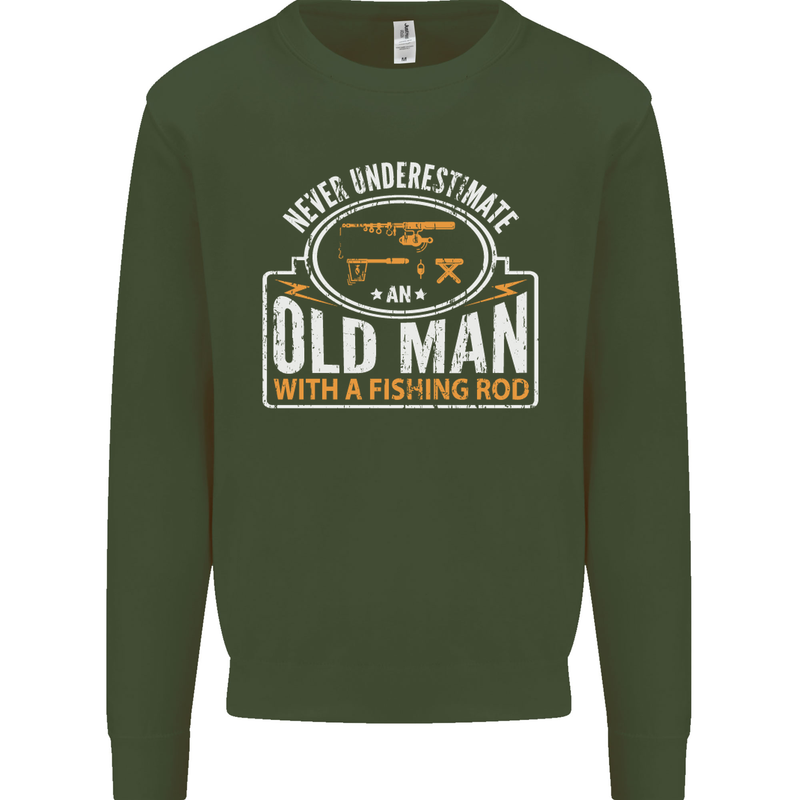 An Old Man With a Fishing Rod Fisherman Mens Sweatshirt Jumper Forest Green