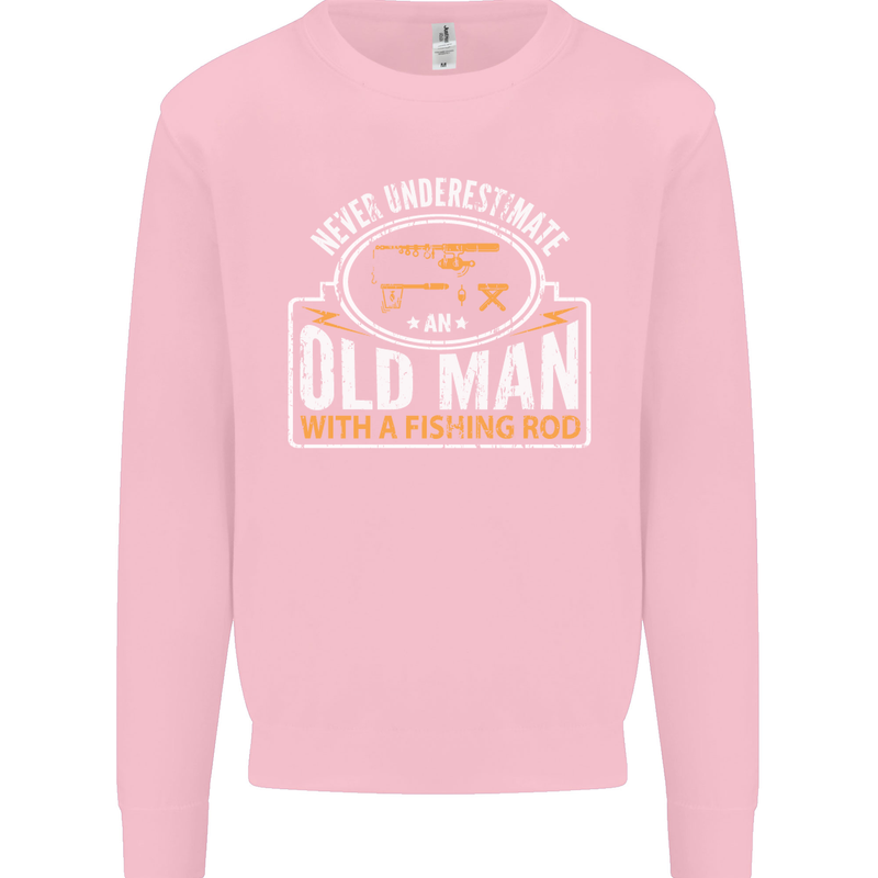 An Old Man With a Fishing Rod Fisherman Mens Sweatshirt Jumper Light Pink