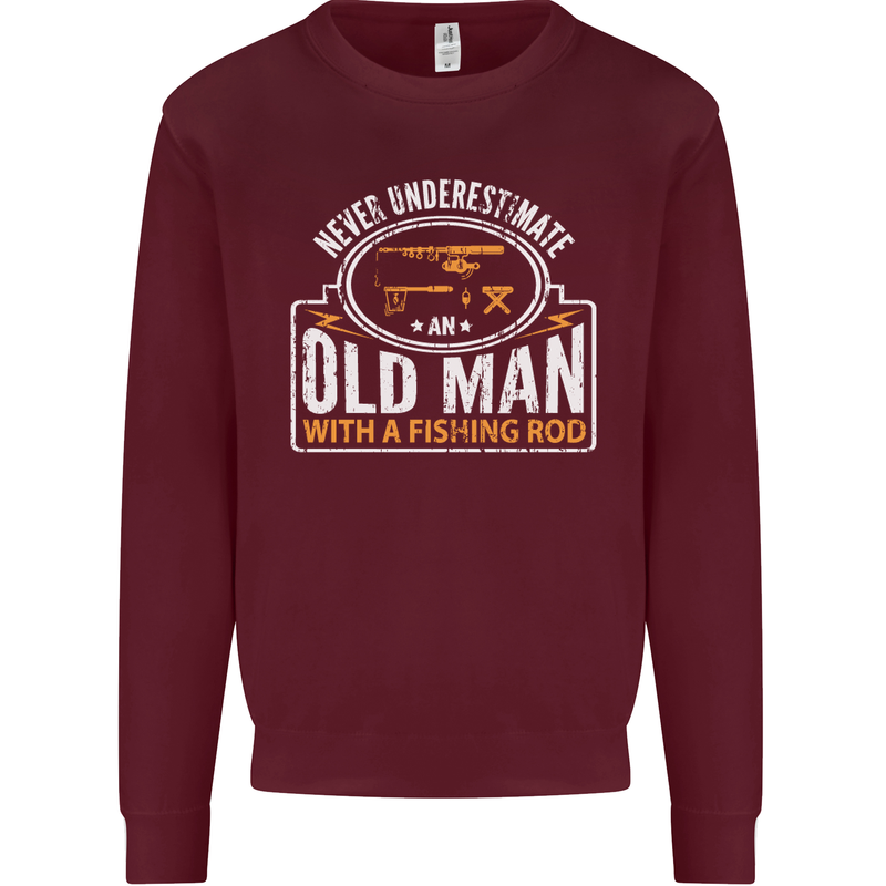An Old Man With a Fishing Rod Fisherman Mens Sweatshirt Jumper Maroon
