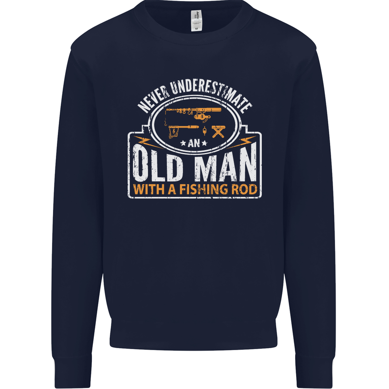 An Old Man With a Fishing Rod Fisherman Mens Sweatshirt Jumper Navy Blue