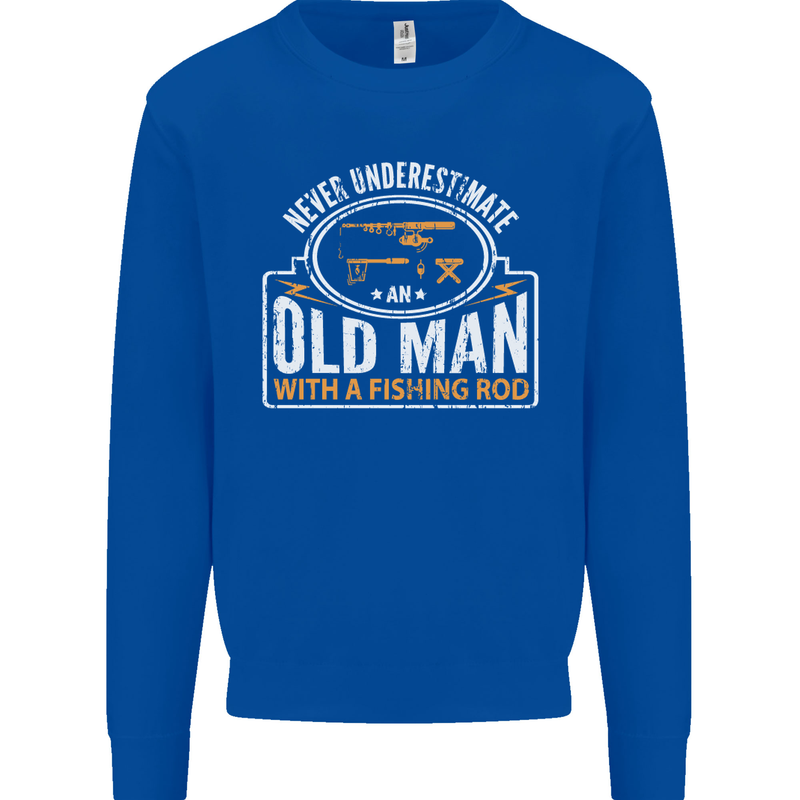 An Old Man With a Fishing Rod Fisherman Mens Sweatshirt Jumper Royal Blue