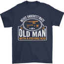 An Old Man With a Fishing Rod Fisherman Mens T-Shirt Cotton Gildan Navy Blue